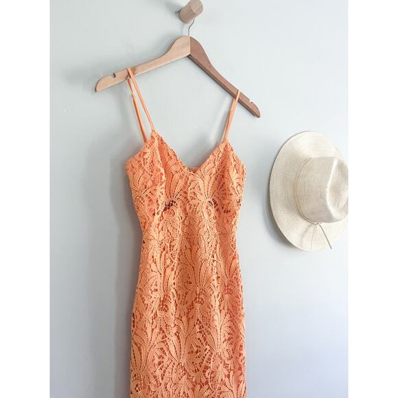 NSR | Lace Cut-Out Peek-a-Boo Midi Dress | Pastel Orange | Sz XS - Picture 2 of 10